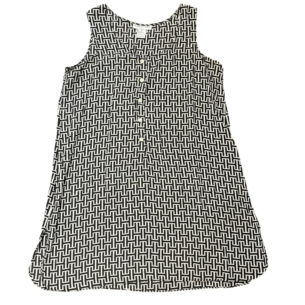 Vintage Halston Intimates 100% Silk Sleep Shirt M Geometric Print